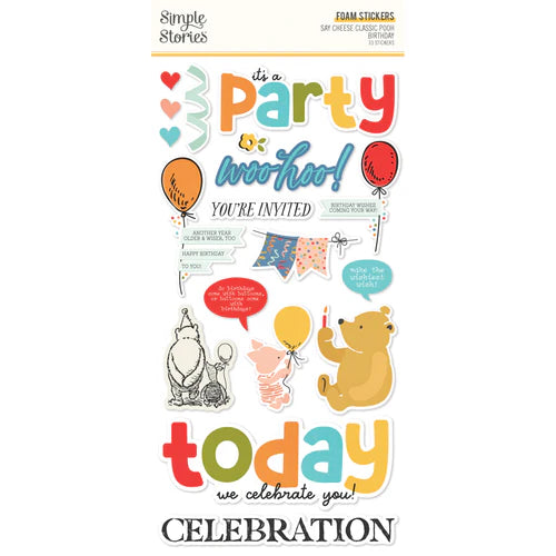 Simple Stories - Say Cheese Classic Pooh Birthday Foam Stickers (33 stickers)