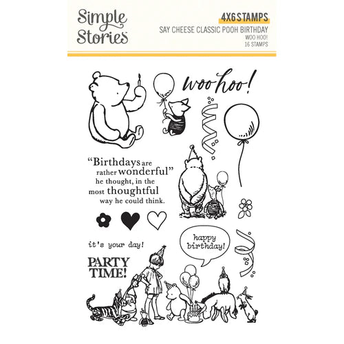 Simple Stories - Say Cheese Classic Pooh Birthday WOO HOO! 16 Stamps