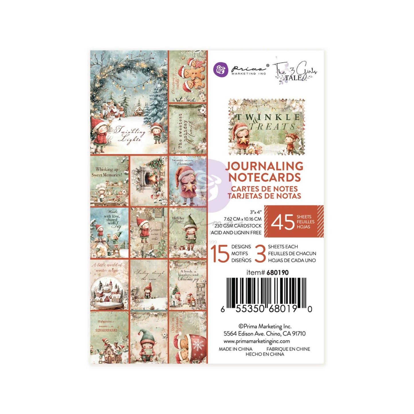 Prima - Twinkle & Treats Collection 3×4 Journaling Cards – 45 sheets – 15 designs x 3 sheets each