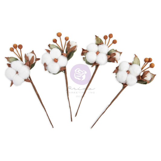 Prima - Twinkle & Treats Collection Flowers – Snowy Cotton – 4 pcs