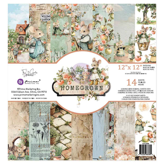 Prima - Homegrown Collection 12×12 Paper Pad – 14 sheets – 6 double sided designs x 2 sheets each + 2 cut-out sheets