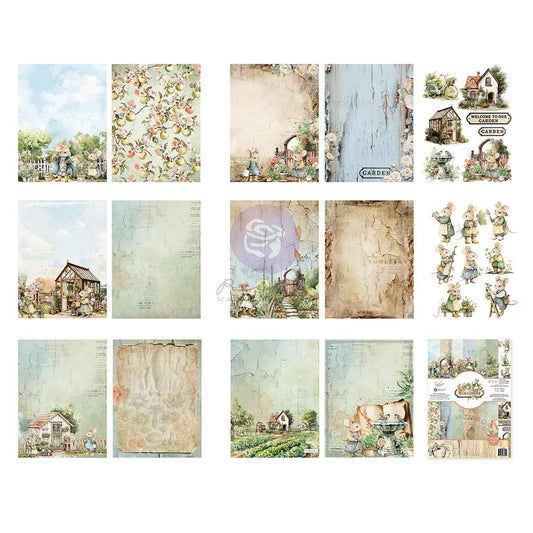 Prima - Homegrown Collection 6×8 Paper Pad – 15 sheets – 6 double sided designs x 2 sheets each + 2 cut-out sheets + 1 vellum sheet