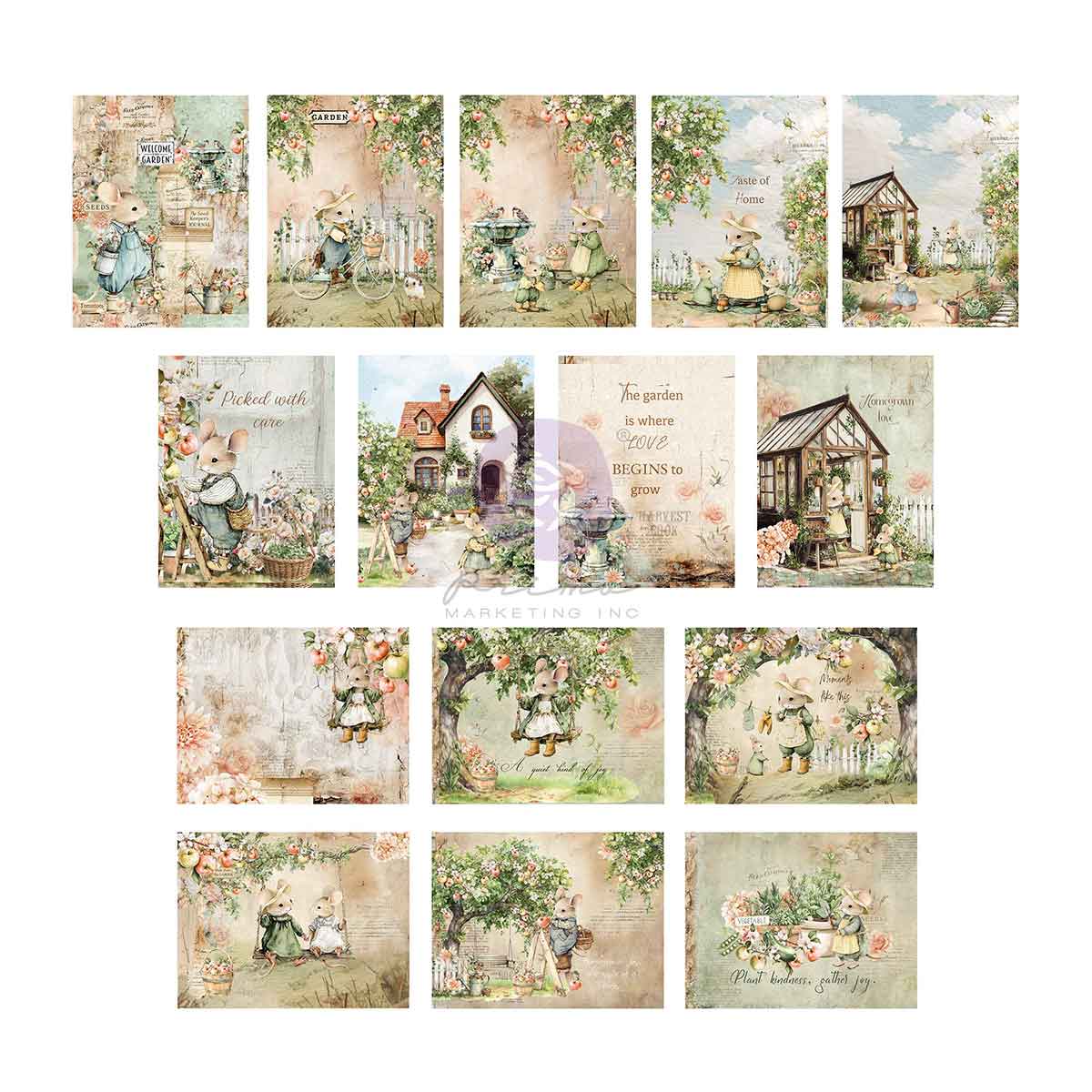 Prima - Homegrown Collection 3X4 Journaling Cards – 45 sheets – 15 designs x 3 sheets each