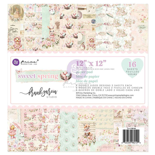 Prima - Sweet Spring Collection 12×12 Paper Pad – 16 sheets – 8 double sided designs w/ foil accents x 2 sheets each