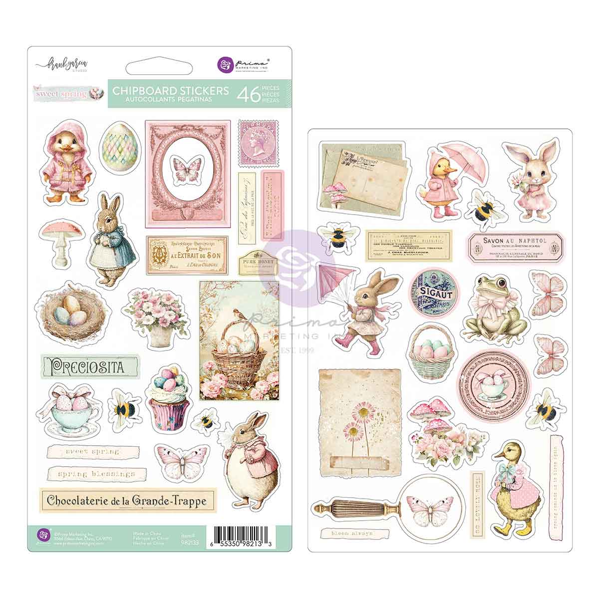 Prima - Sweet Spring Collection Chipboard Stickers – 46 pcs w/ foil accent
