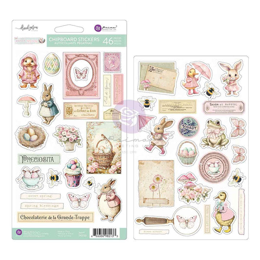 Prima - Sweet Spring Collection Chipboard Stickers – 46 pcs w/ foil accent