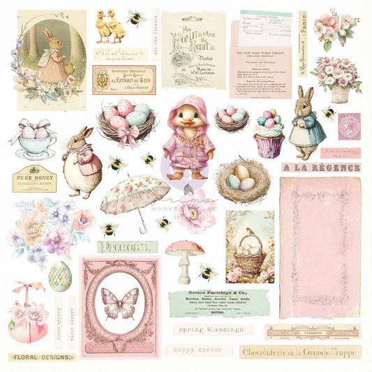 Prima - Sweet Spring Collection Ephemera – Sunshine & Bunnies – 94 pcs w/ foil accents