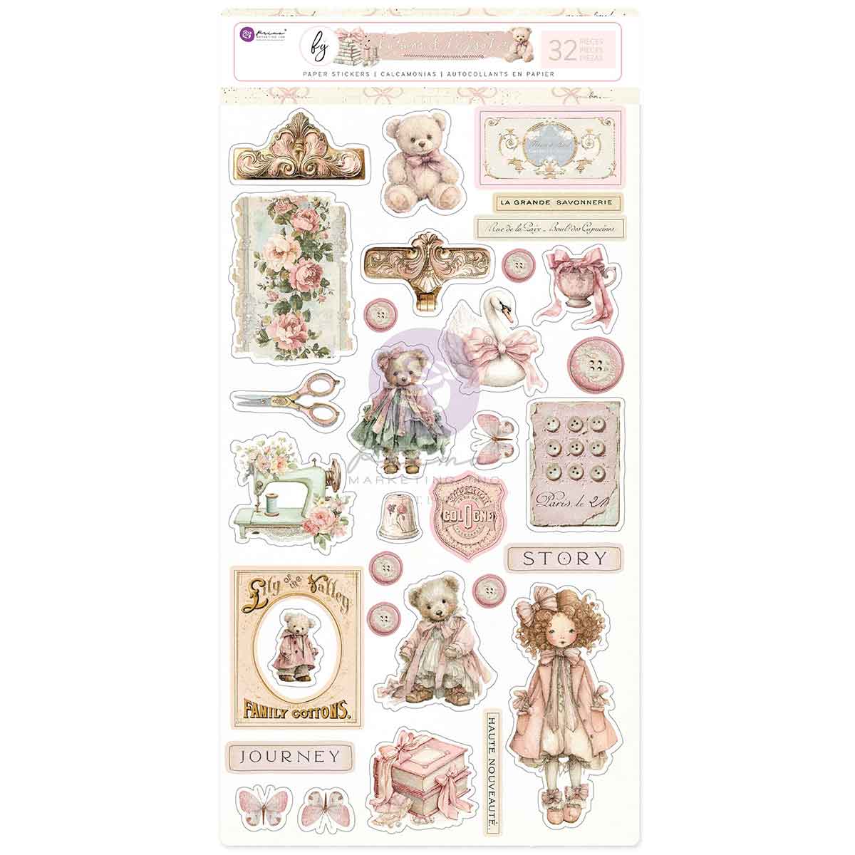 Prima -Buttons & Keepsakes Collection Stickers – 32 pc