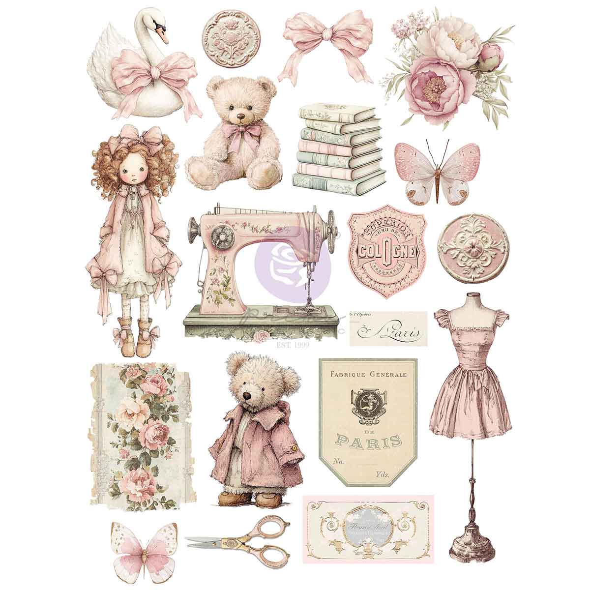 Prima - Buttons & Keepsakes Collection A4 Transfer – 1 sheet, 8.3″x11.7″