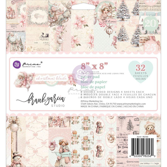Prima -Christmas Blush Collection 8×8 Paper Pad – 32 sheets – 8 double-sided designs x 4 sheets each