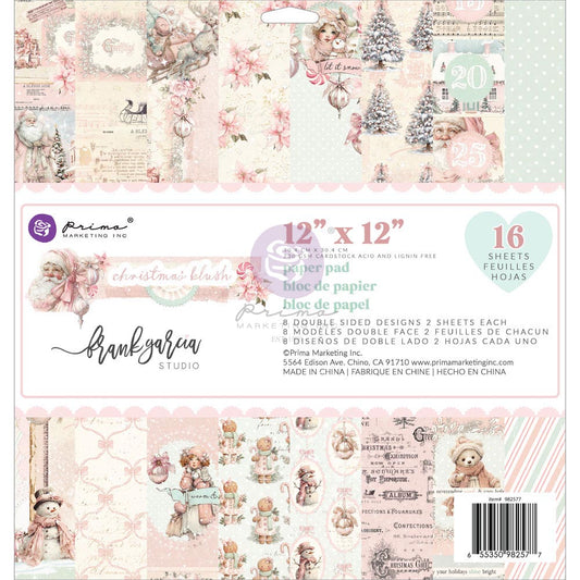 Prima -Christmas Blush Collection 12×12 Paper Pad – 16 sheets – 8 double sided designs w/ foil details x 2 sheets eac