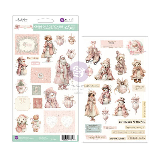 Prima - Christmas Blush Collection Chipboard Stickers – 46 pcs w/ foil details