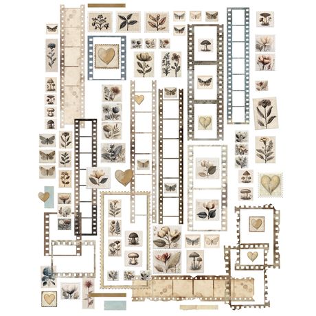 49 and Market - Laser cut elements - 4 sheets/93 pieces - Faded Memory Lane - Filmstrips & Postage