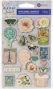 Prima  - Capri - Wood Embellishments 19 pcs