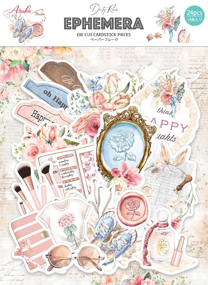 Asuka Studio - Dusty Rose Ephemera - Die cut Cardstock Pieces (24pcs)