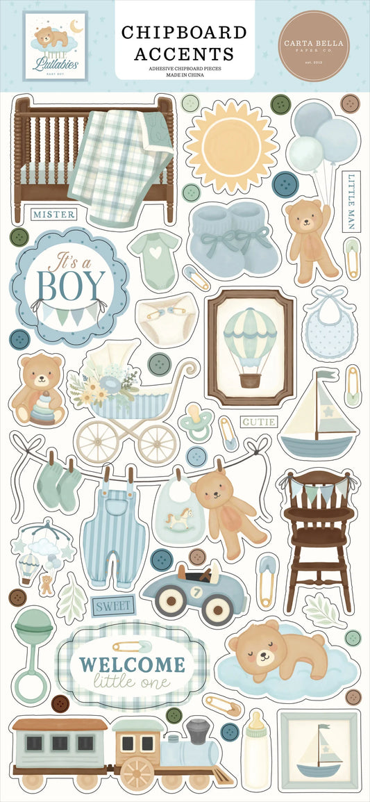 Carta Bella - Little Lullabies - Baby Boy Chipboard Accents