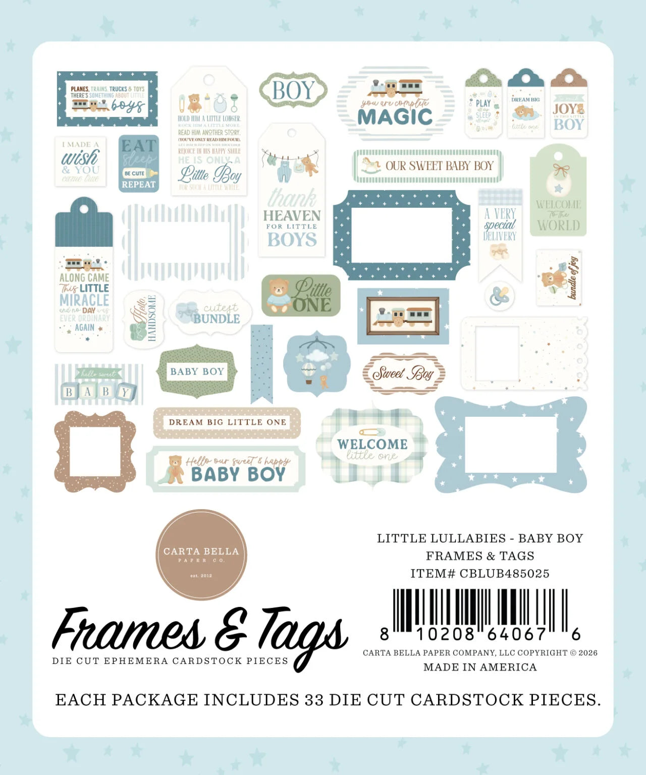 Carta Bella - Little Lullabies - Baby Boy Frames & Tags