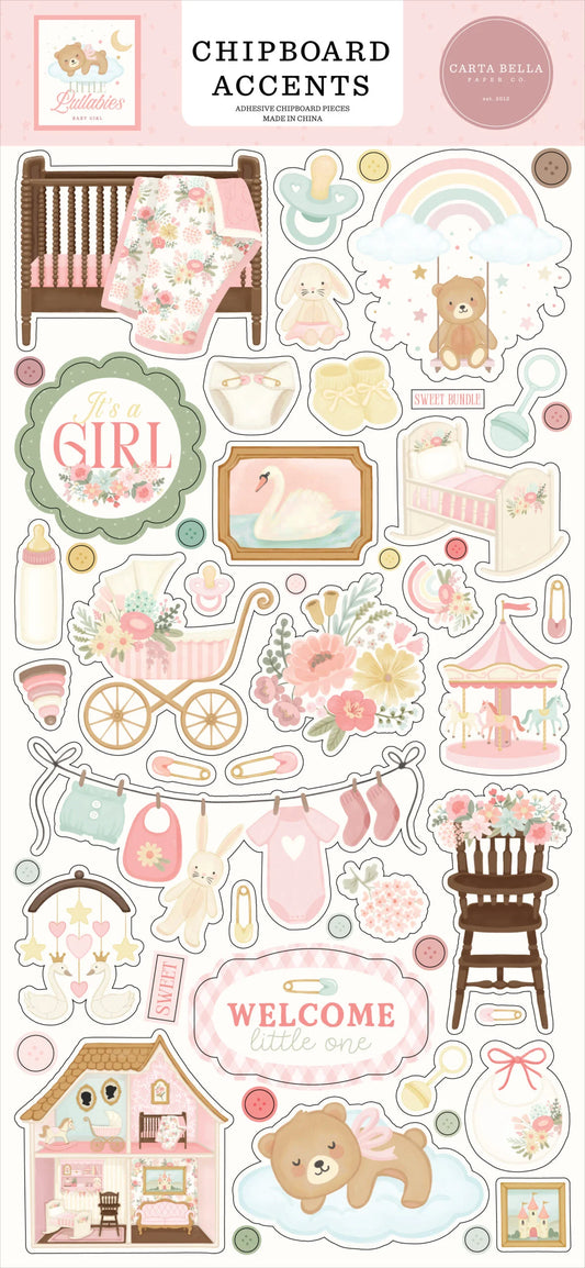Carta Bella - Little Lullabies - Baby Girl -  Chipboard Accents