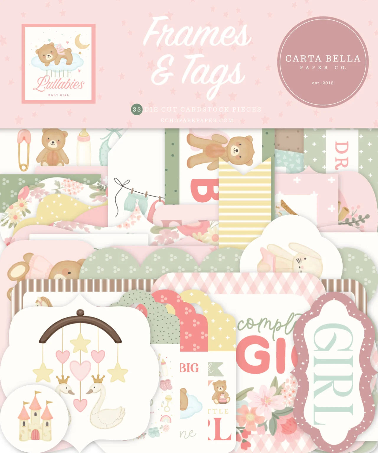 Carta Bella - Little Lullabies - Baby Girl - Frames & Tags