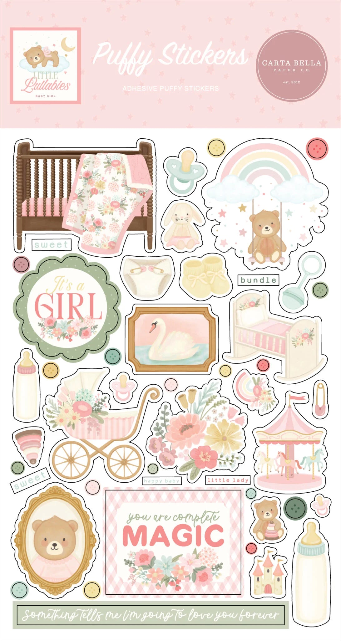 Carta Bella - Little Lullabies - Baby Girl - Puffy Stickers