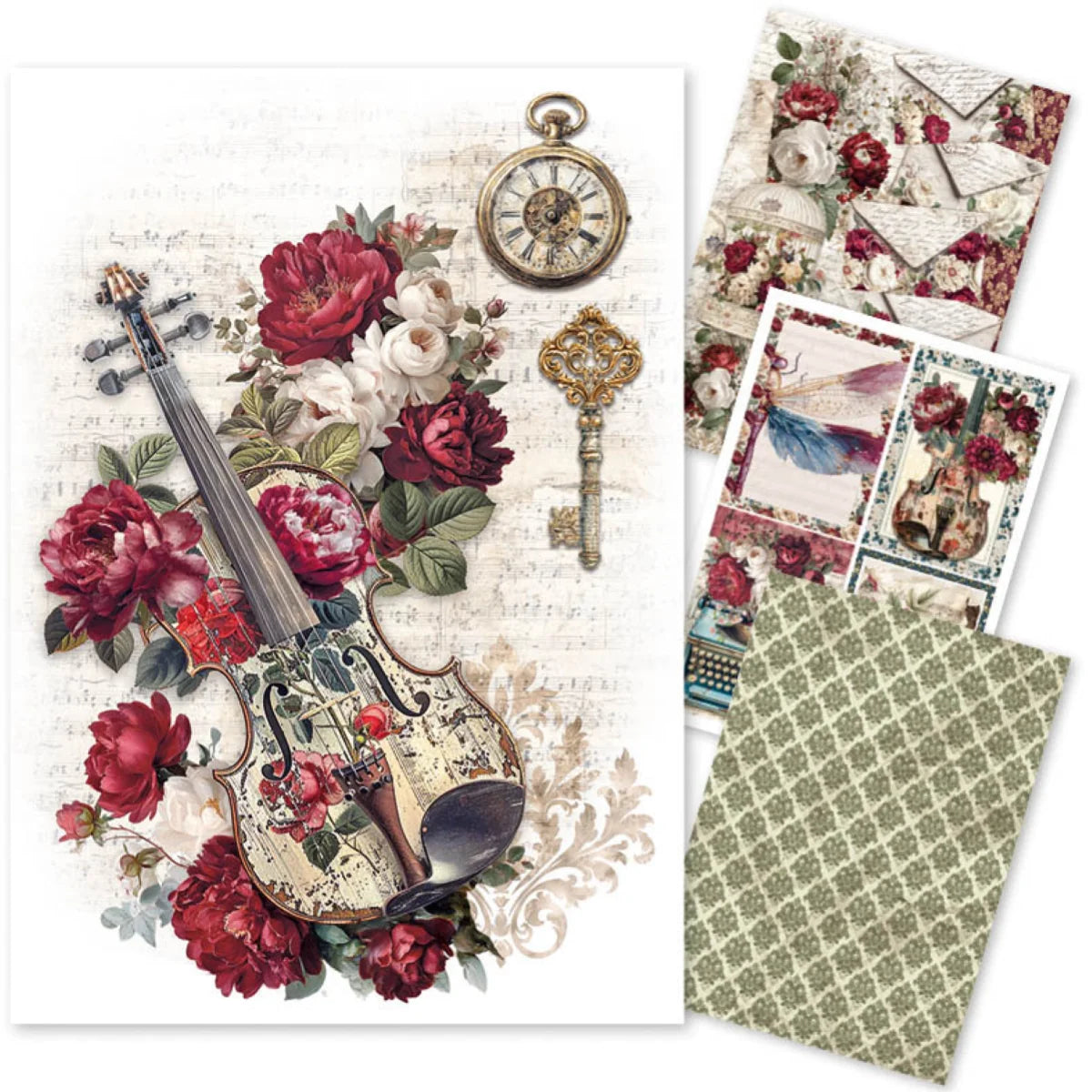 CIAO BELLA -A4 RICE PAPER - Bohemian Burgundy Rice Paper Set A4 MIXED 4/Pkg