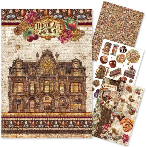 CIAO BELLA -A4 RICE PAPER - Chocolate Wanderlust Rice Paper Set A4 MIXED 4/Pkg