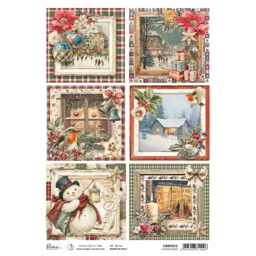 CIAO BELLA  -  A4 - Piuma Rice Paper - Merry & Bright Rice Paper A4 Winter Cards