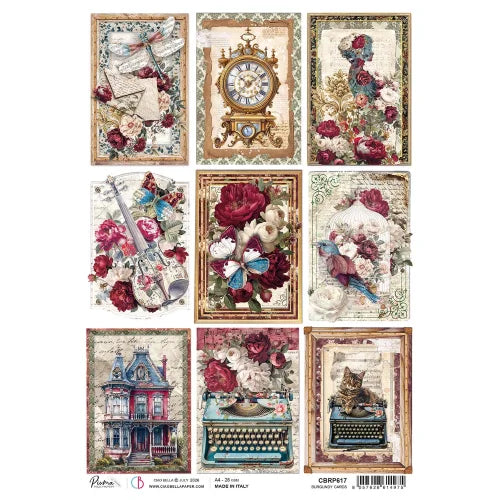 CIAO BELLA  -  A4 - Piuma Rice Paper - Bohemian Burgundy Rice Paper A4 Burgundy Cards