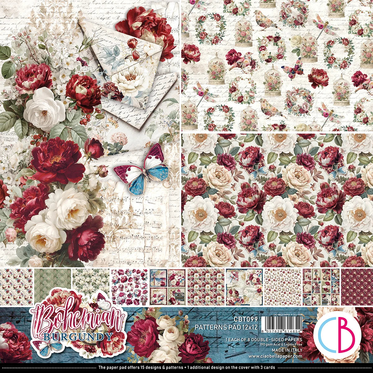 CIAO BELLA  - 12 x 12  Patterns Pad - Bohemian Burgundy