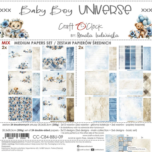 Baby Boy Universe - 8 x 8 Mixed set papers