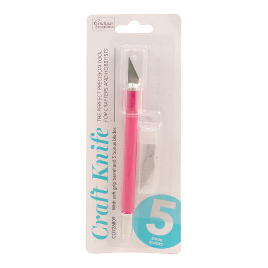 Couture Creations - Precision Craft Knife with pink rubber handle + 5 blades