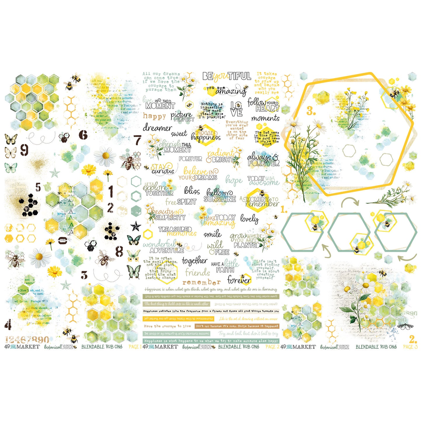 49 and Market - Botanical Buzz - Rub on Transfers