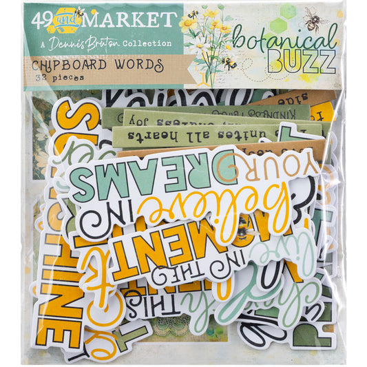 49 and Market - Botanical Buzz - Chipboard Words - 32 Pieces