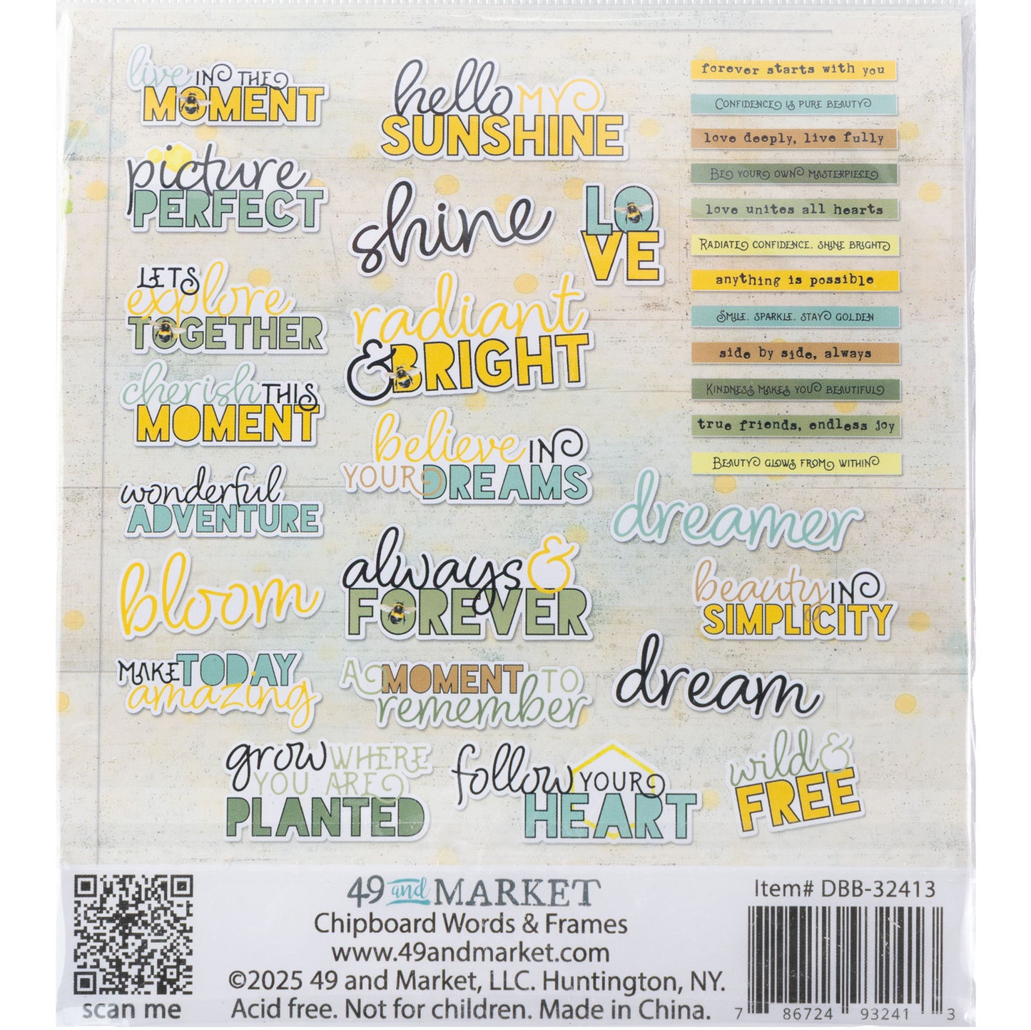 49 and Market - Botanical Buzz - Chipboard Words - 32 Pieces