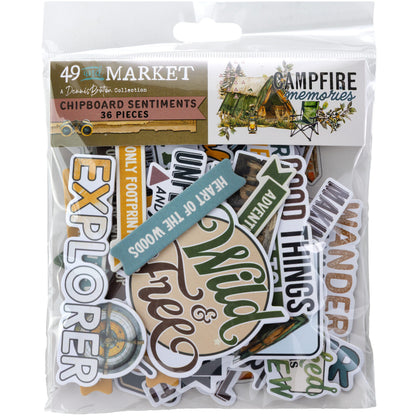 49 and Market - Chipboard Sentiments 36 Pieces - Campfire Memories