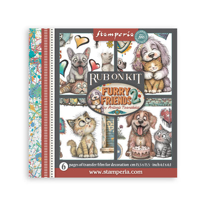 Pre Order - Stamperia - Assortment Rub on cm 15,5x15,5 - 6 pages - Furry Friends 2 (Available End October)