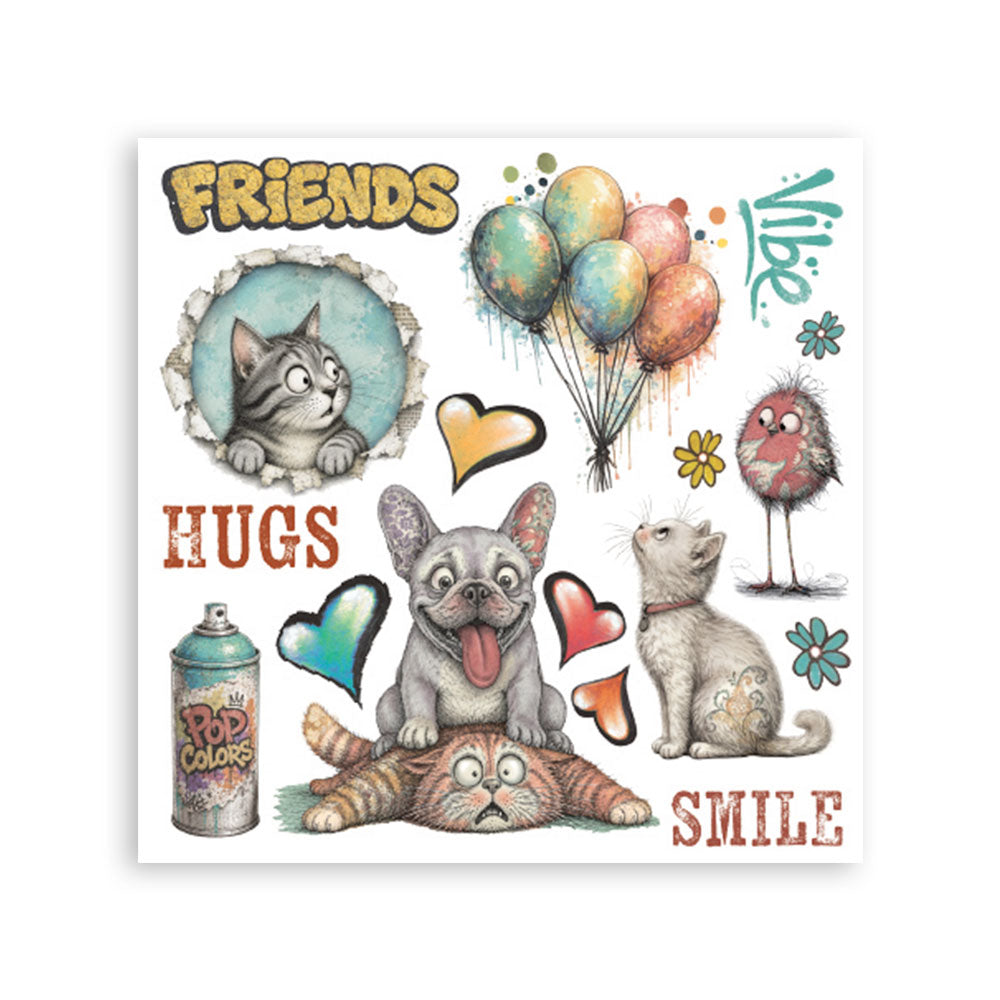 Pre Order - Stamperia - Assortment Rub on cm 15,5x15,5 - 6 pages - Furry Friends 2 (Available End October)