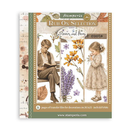 Stamperia - Assortment Rub on Selection - 20.5cmX23cmX0cm - 6 pages - Flowers and Poems
