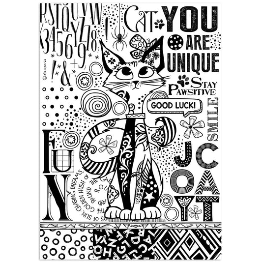 Stamperia  - Rice Paper -  21cm x 29.7cm -Furry Friends cat Black & White