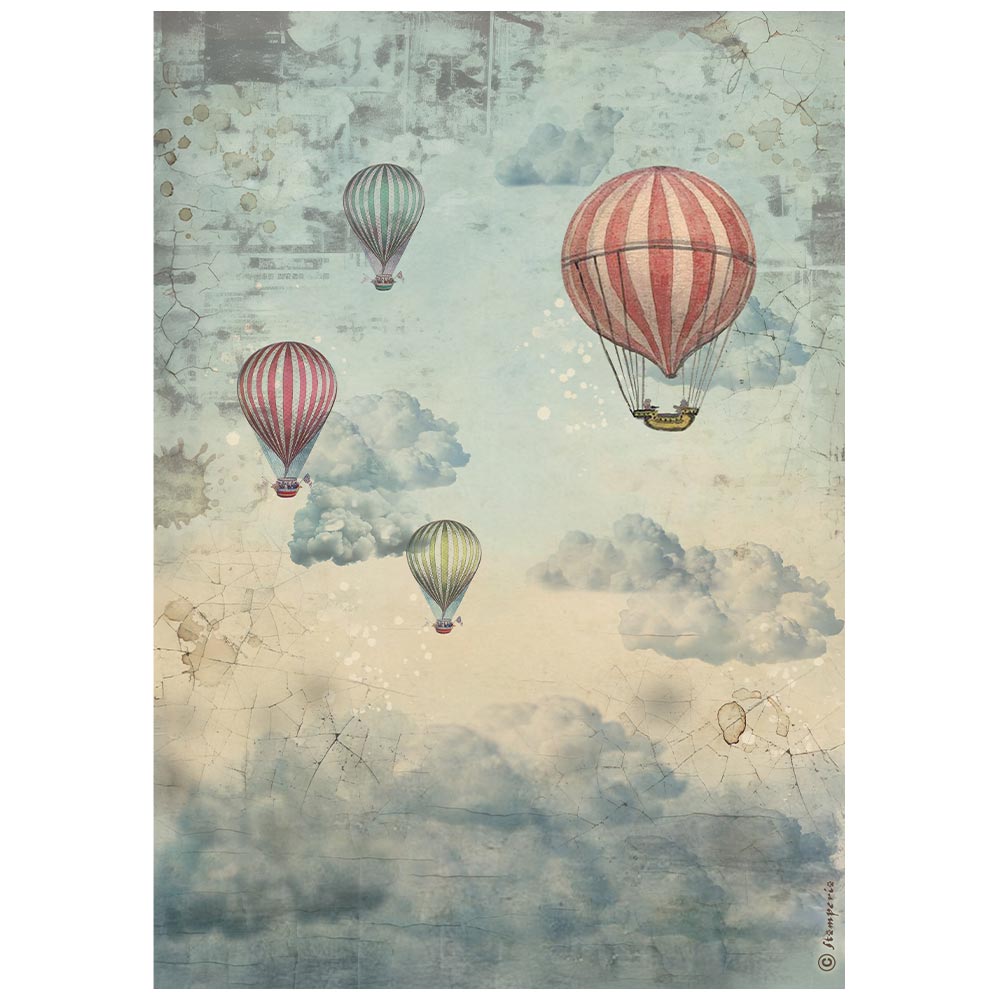 Stamperia  - Rice Paper -  21cm x 29.7cm - A4 - Voyages Fantastiques air balloons