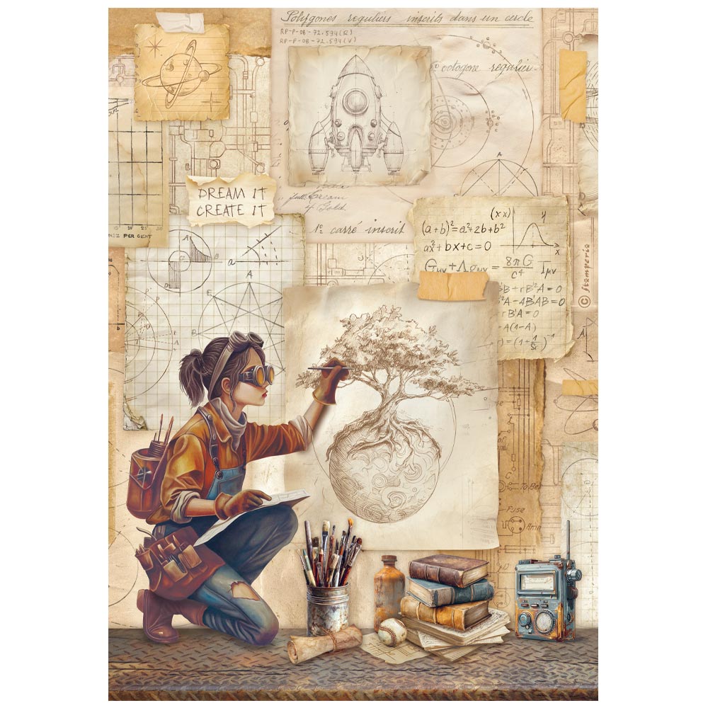 Stamperia  - Rice Paper -  21cm x 29.7cm - A4 - A new beginning - drafts and technical drawings