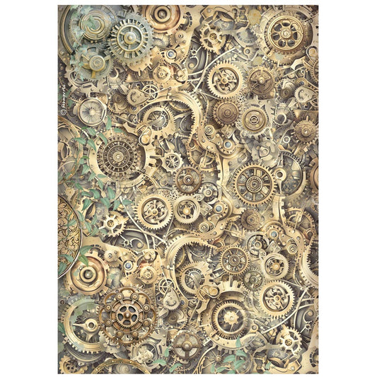 Stamperia  - Rice Paper -  21cm x 29.7cm - A4 - Gardens of Time - gears pattern