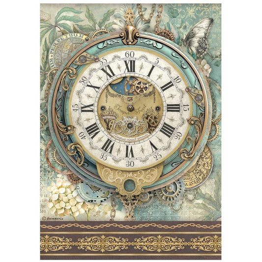 Stamperia  - Rice Paper -  21cm x 29.7cm - A4 - Gardens of Time - Big Clock
