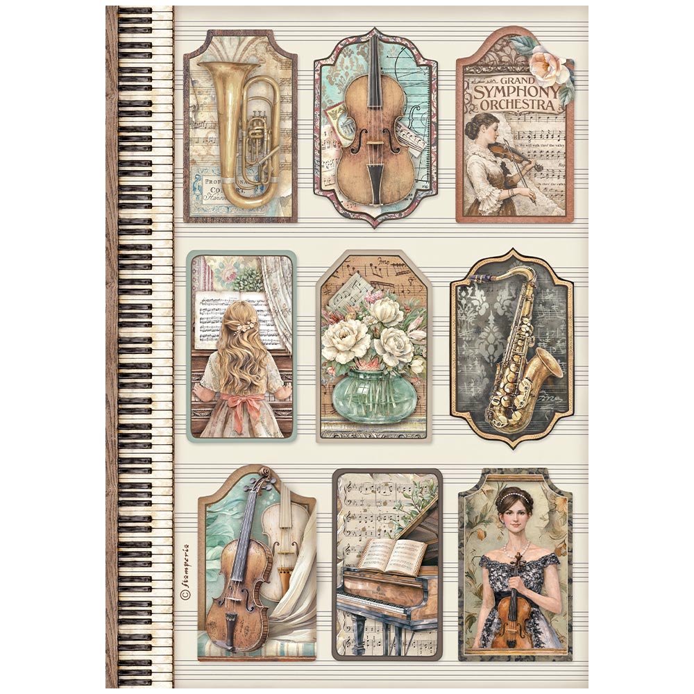 Stamperia  - Rice Paper -  21cm x 29.7cm - A4 - Symphony Tags