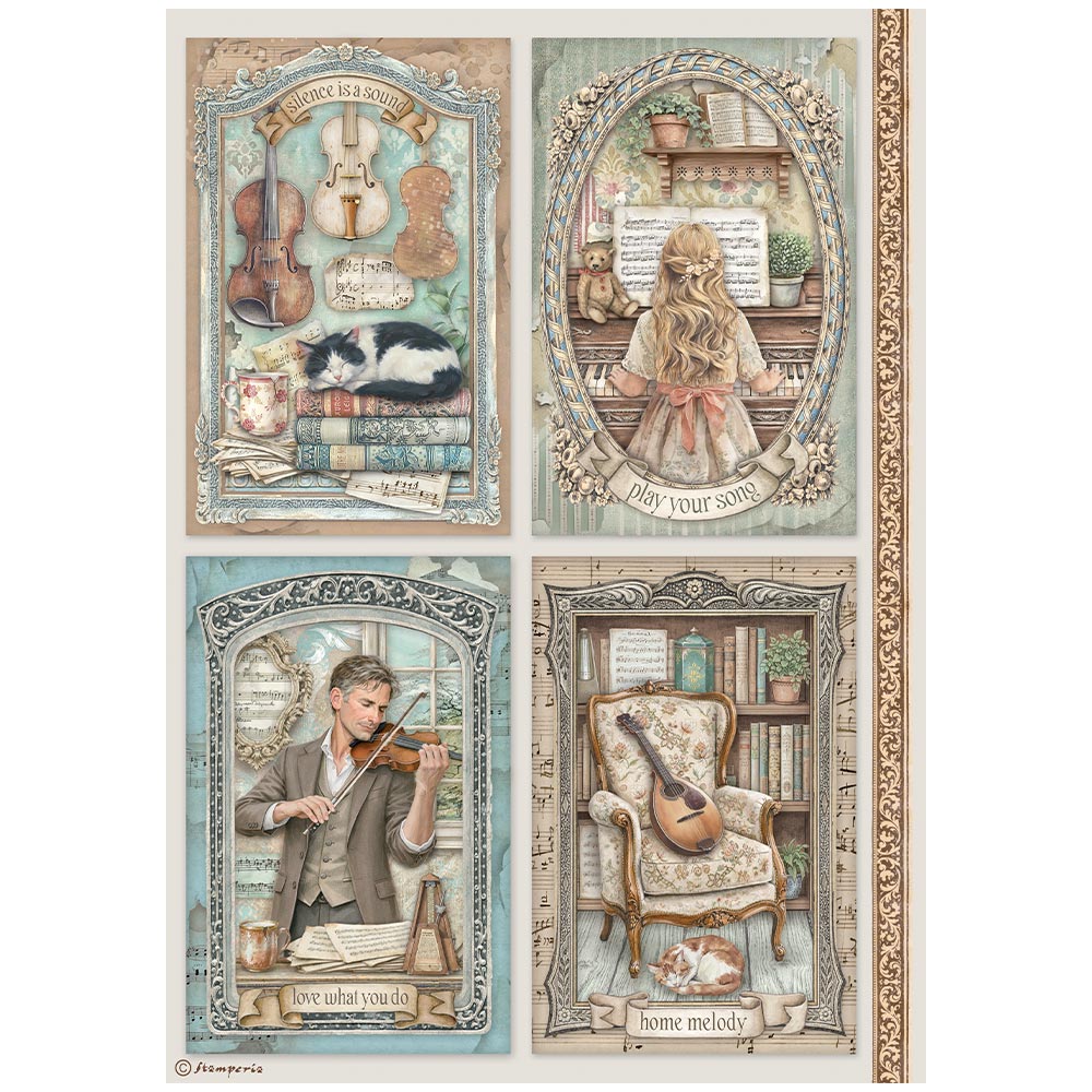 Stamperia  - Rice Paper -  21cm x 29.7cm - A4 - Symphony 4 cards