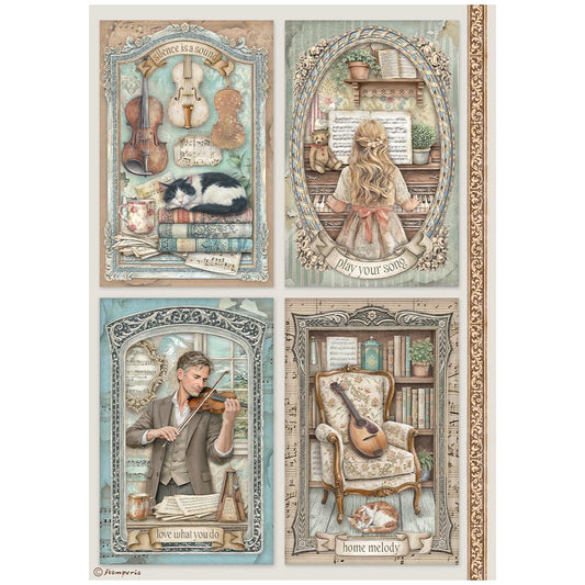 Stamperia  - Rice Paper -  21cm x 29.7cm - A4 - Symphony 4 cards