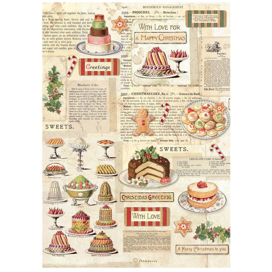 Stamperia  - Rice Paper - 21cm x 29.7cm - A4 - Classic Christmas sweets