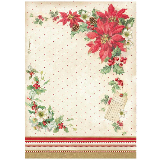 Stamperia  - Rice Paper - 21cm x 29.7cm - A4 - Classic Christmas poinsetta
