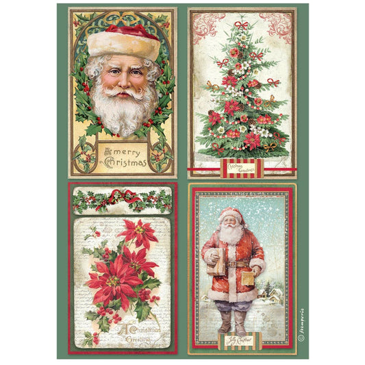 Stamperia  - Rice Paper - 21cm x 29.7cm - A4 - Classic Christmas 4 cards