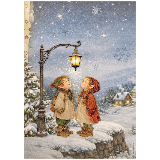 Stamperia  - Rice Paper - 21cm x 29.7cm - A4 - Silent Night street lamp